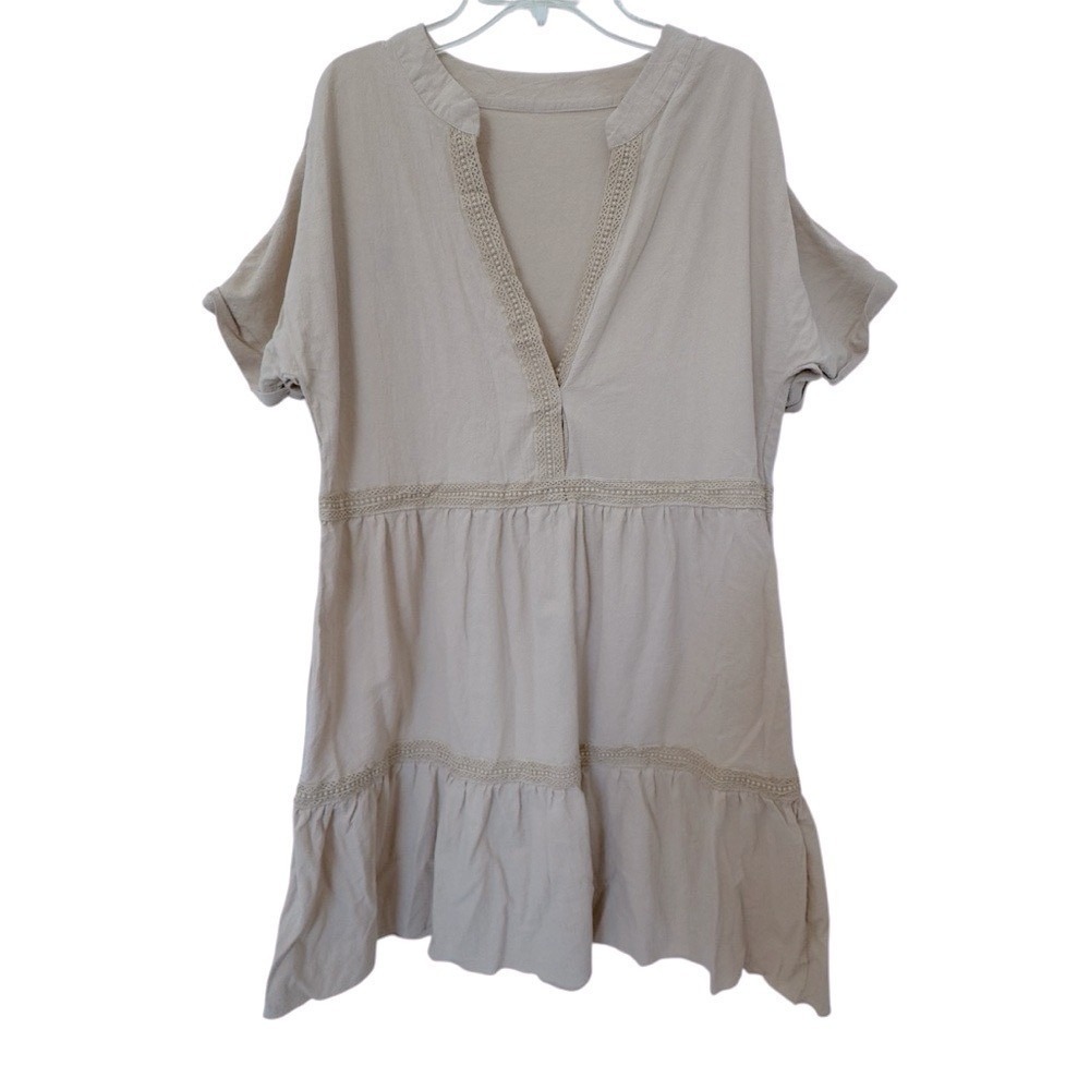 SHEIN Beige‎ Flutter Sleeve Tunic with Tiered Design Size L